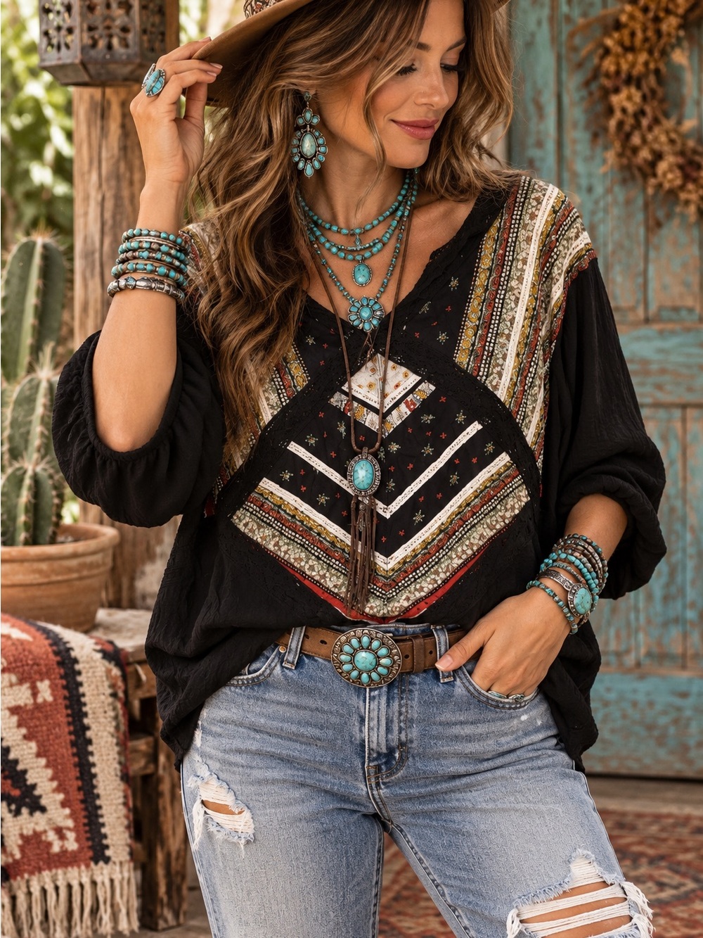 Free People top womens XS Prairie Days Embroidered Boho PATCHWORK #523CL
